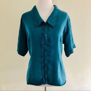 VINTAGE Victoria’s Secret Teal Silk Button Down